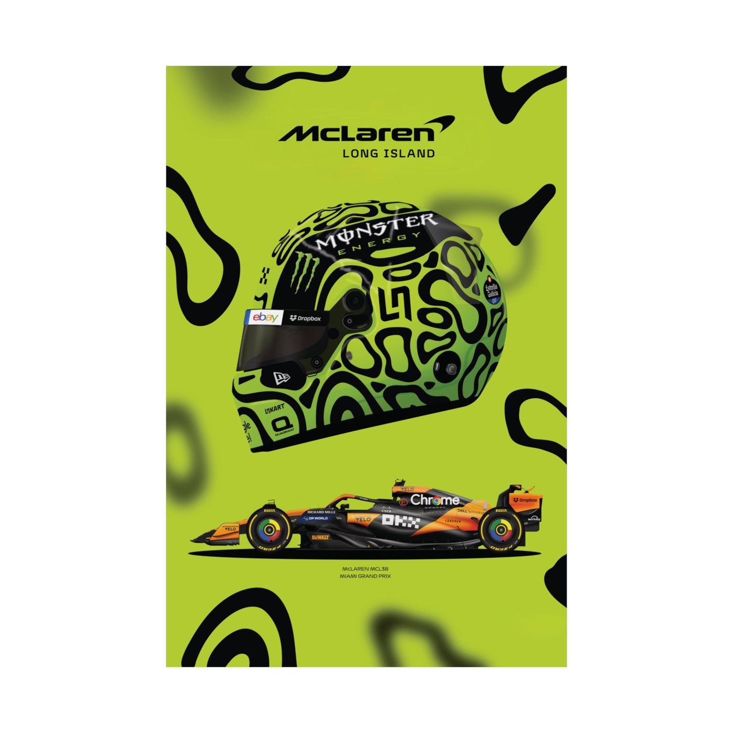 McLaren Long Island Formula 1 inspired | Norris McLaren McL38 Miami Grand Prix Satin Poster
