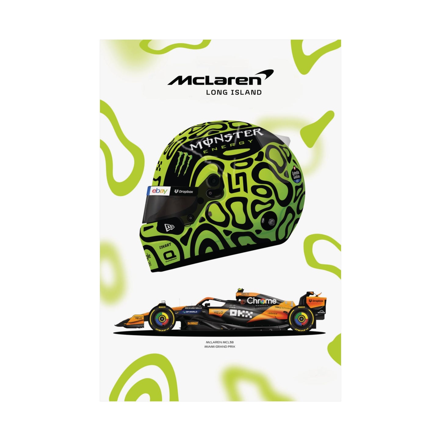 McLaren Long Island Formula 1 inspired | Norris McLaren McL38 Miami Grand Prix Satin Poster