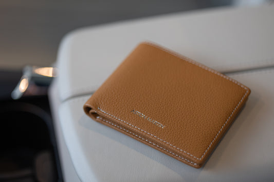 Aston Martin Bi-Fold Wallet in rich Tan color.