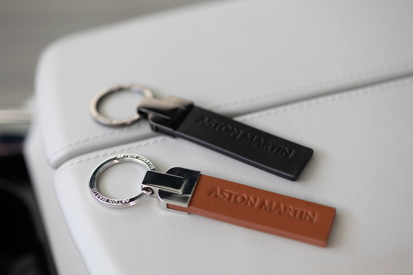 Aston Martin Leather Tab Keyring in classic black color