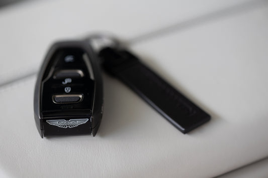Aston Martin Leather Tab Keyring in classic black color
