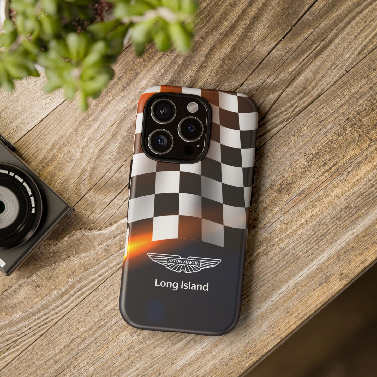 Aston Martin Long Island F1 Checkered Flag Impact-Resistant Phone Case | Durable Protection for Car Enthusiasts