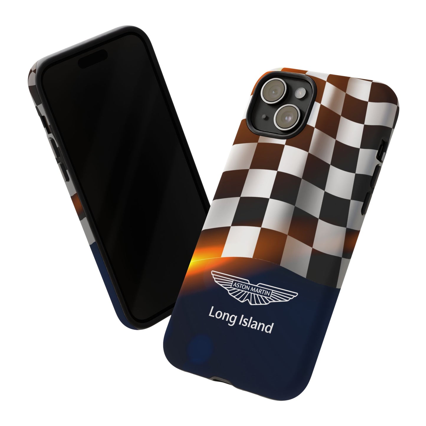 Aston Martin Long Island F1 Checkered Flag Impact-Resistant Phone Case | Durable Protection for Car Enthusiasts