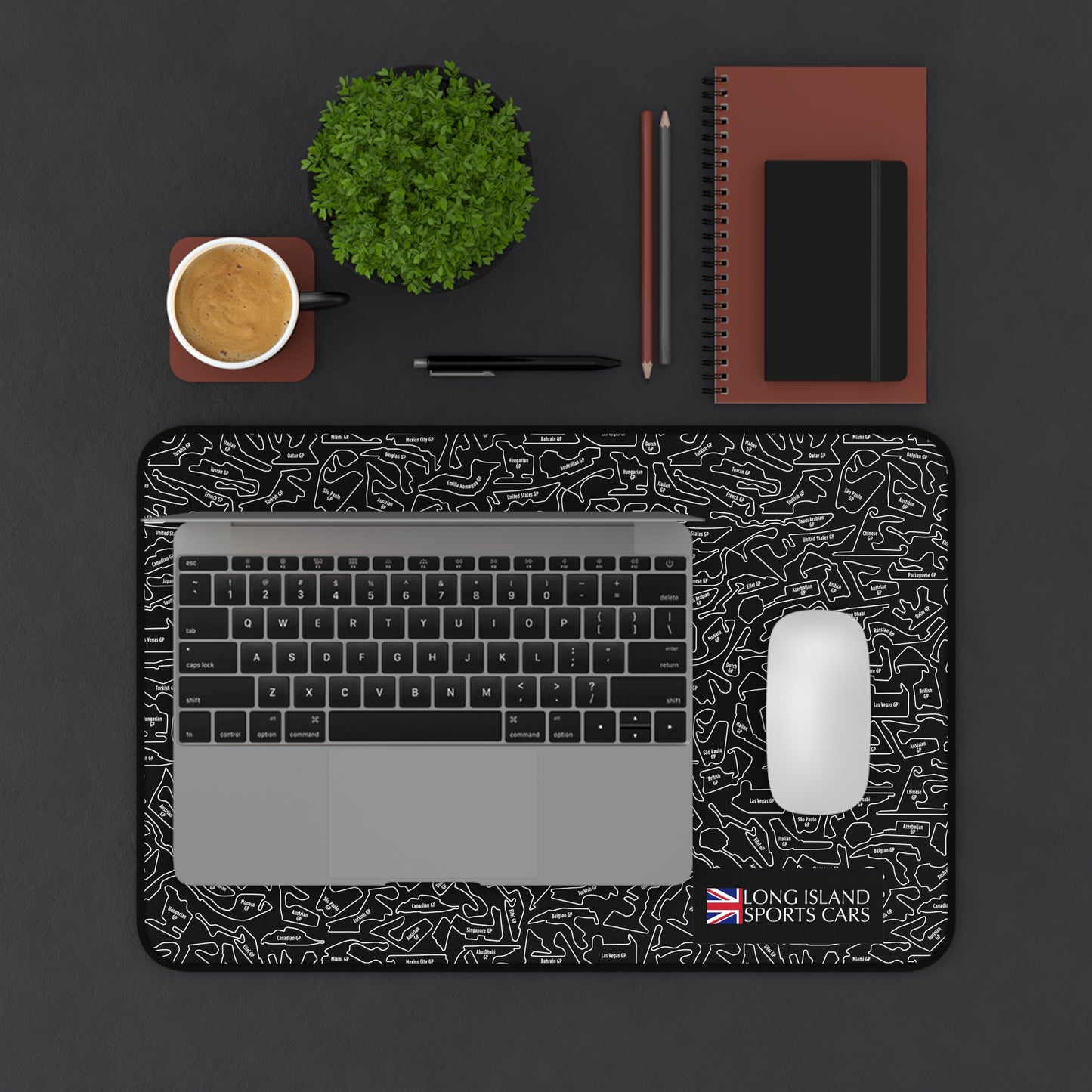 Long Island Sports Cars Mouse Pad Black F1 Racing Track Pattern Desk Mat