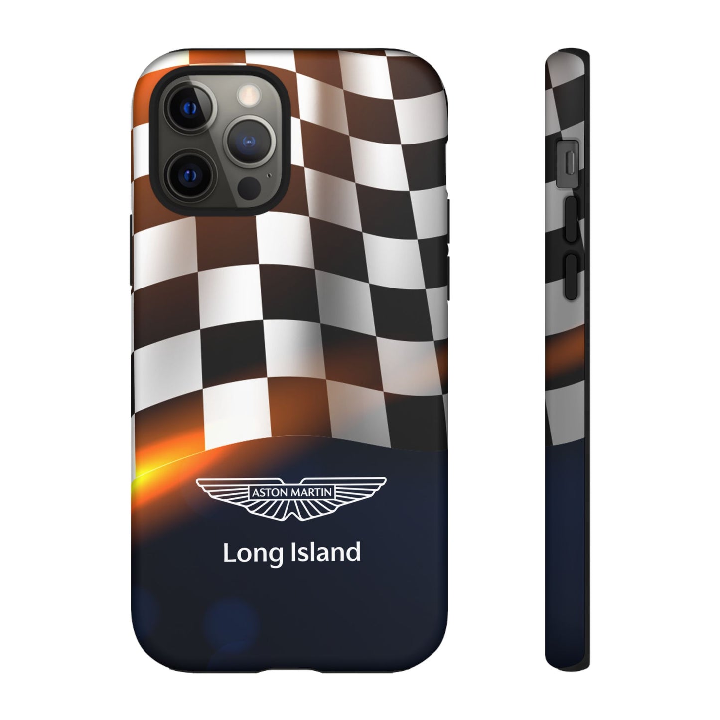 Aston Martin Long Island F1 Checkered Flag Impact-Resistant Phone Case | Durable Protection for Car Enthusiasts