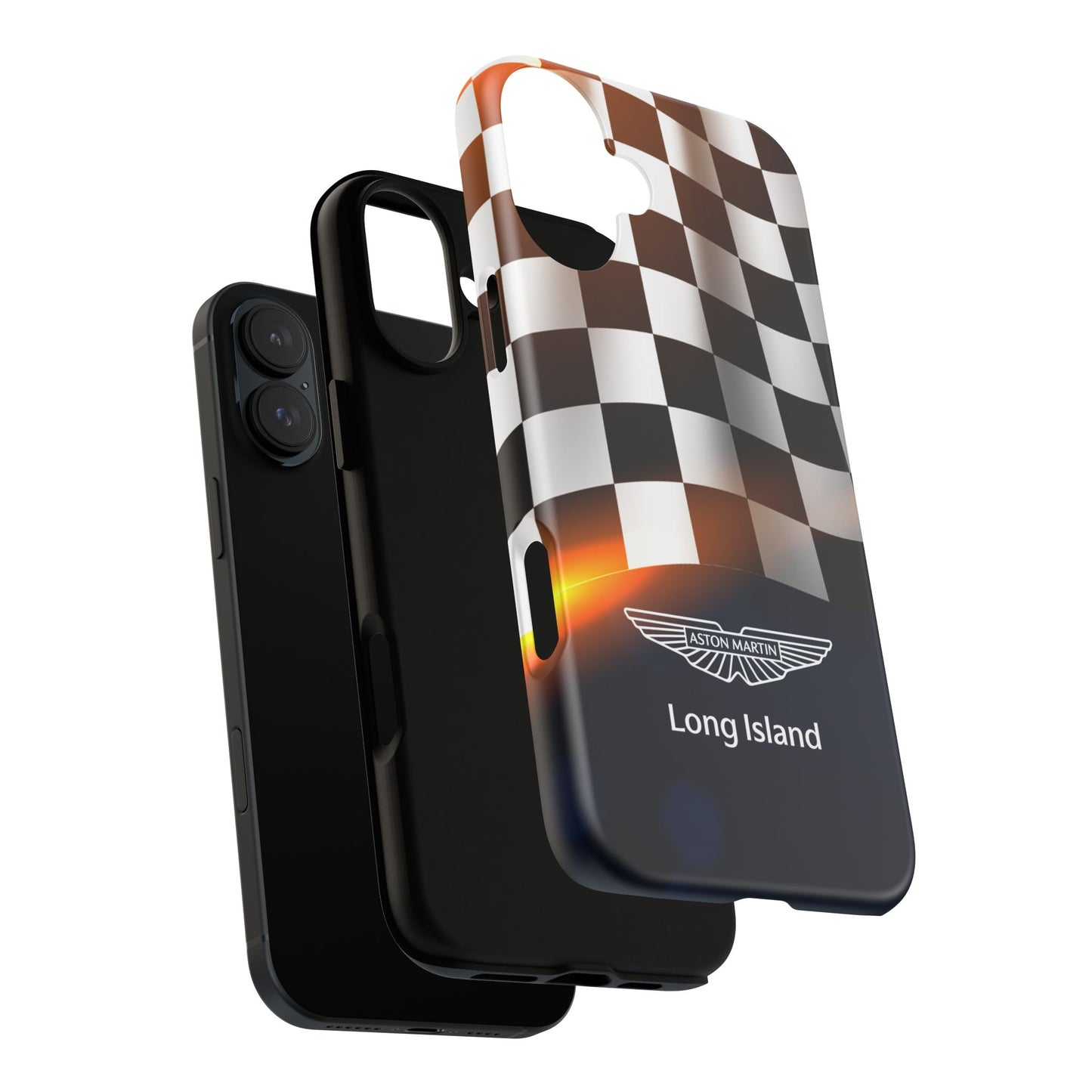 Aston Martin Long Island F1 Checkered Flag Impact-Resistant Phone Case | Durable Protection for Car Enthusiasts