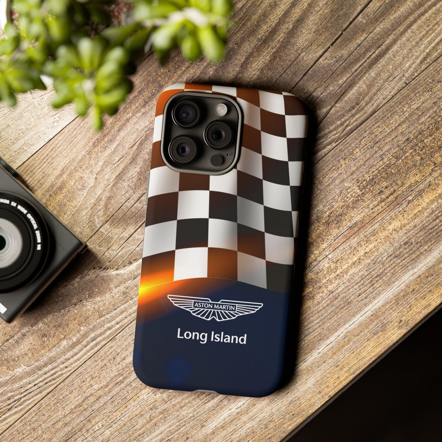 Aston Martin Long Island F1 Checkered Flag Impact-Resistant Phone Case | Durable Protection for Car Enthusiasts