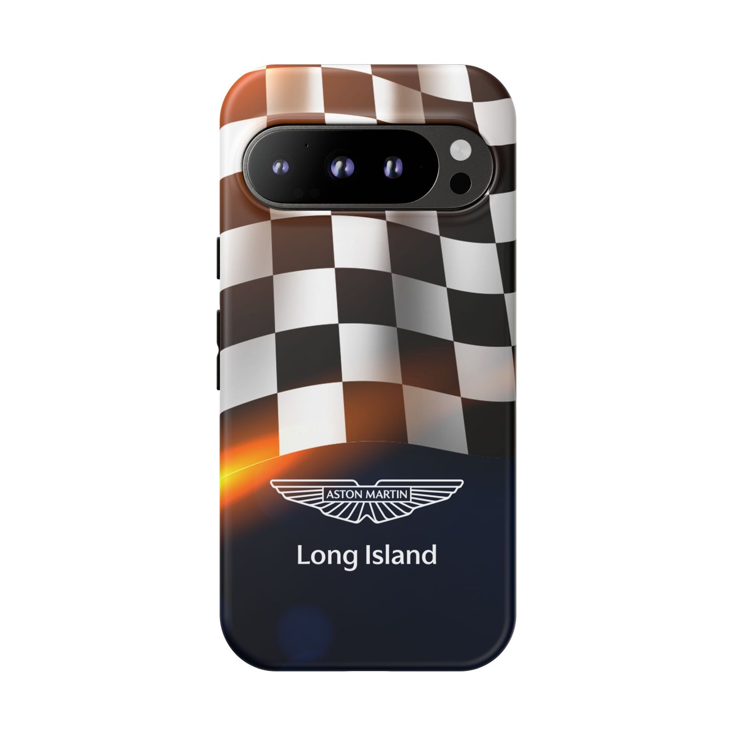Aston Martin Long Island F1 Checkered Flag Impact-Resistant Phone Case | Durable Protection for Car Enthusiasts