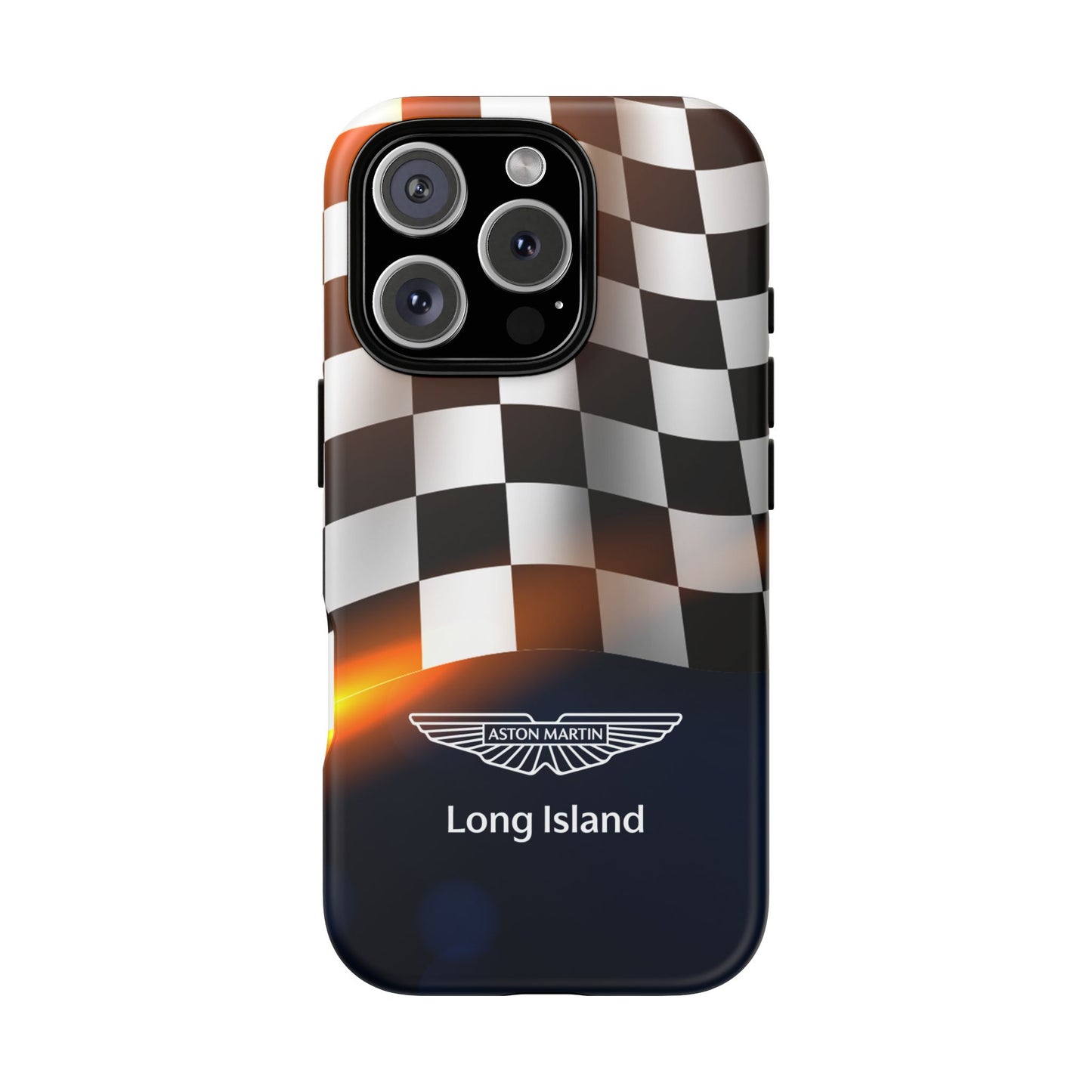 Aston Martin Long Island F1 Checkered Flag Impact-Resistant Phone Case | Durable Protection for Car Enthusiasts