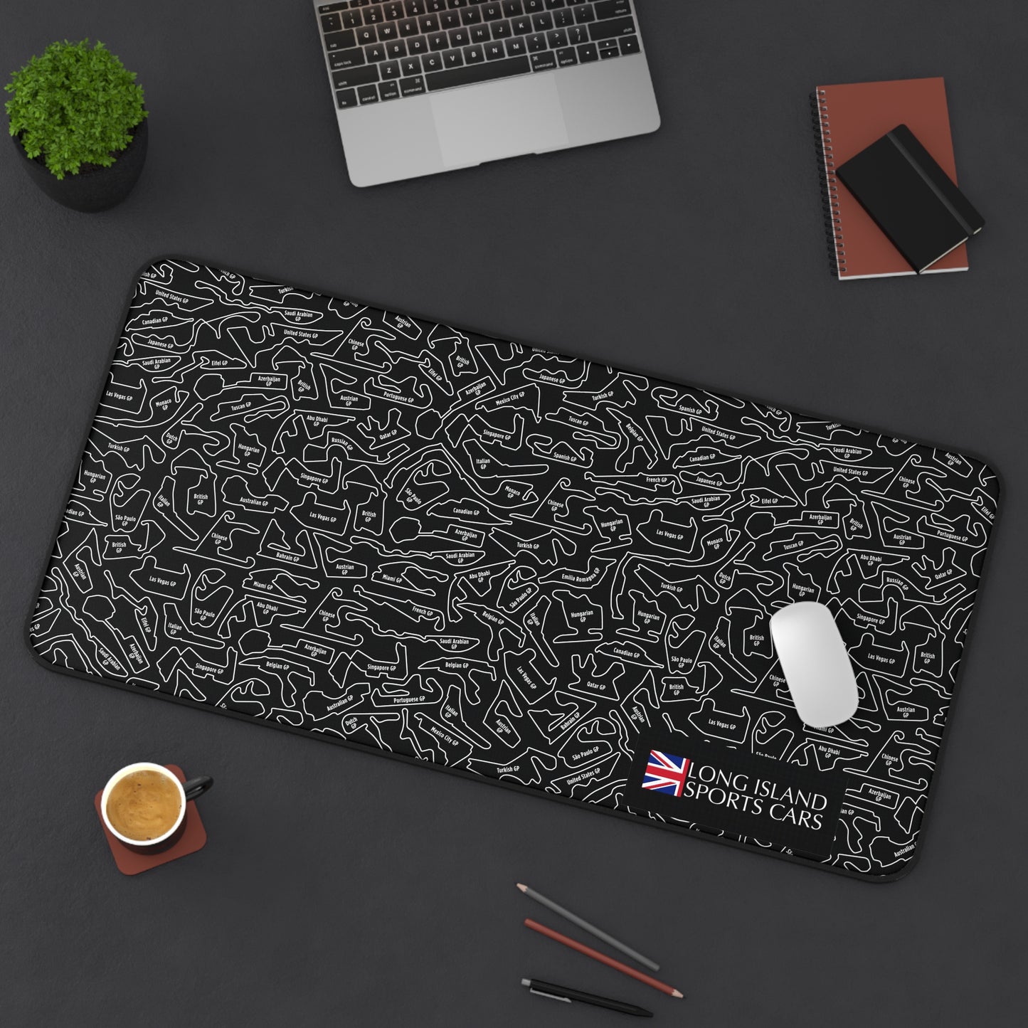 Long Island Sports Cars Mouse Pad Black F1 Racing Track Pattern Desk Mat