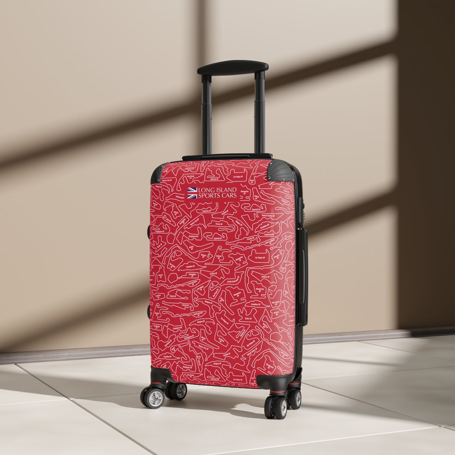 Long Island Sports Cars Vibrant Red F1 Racetrack Suitcase