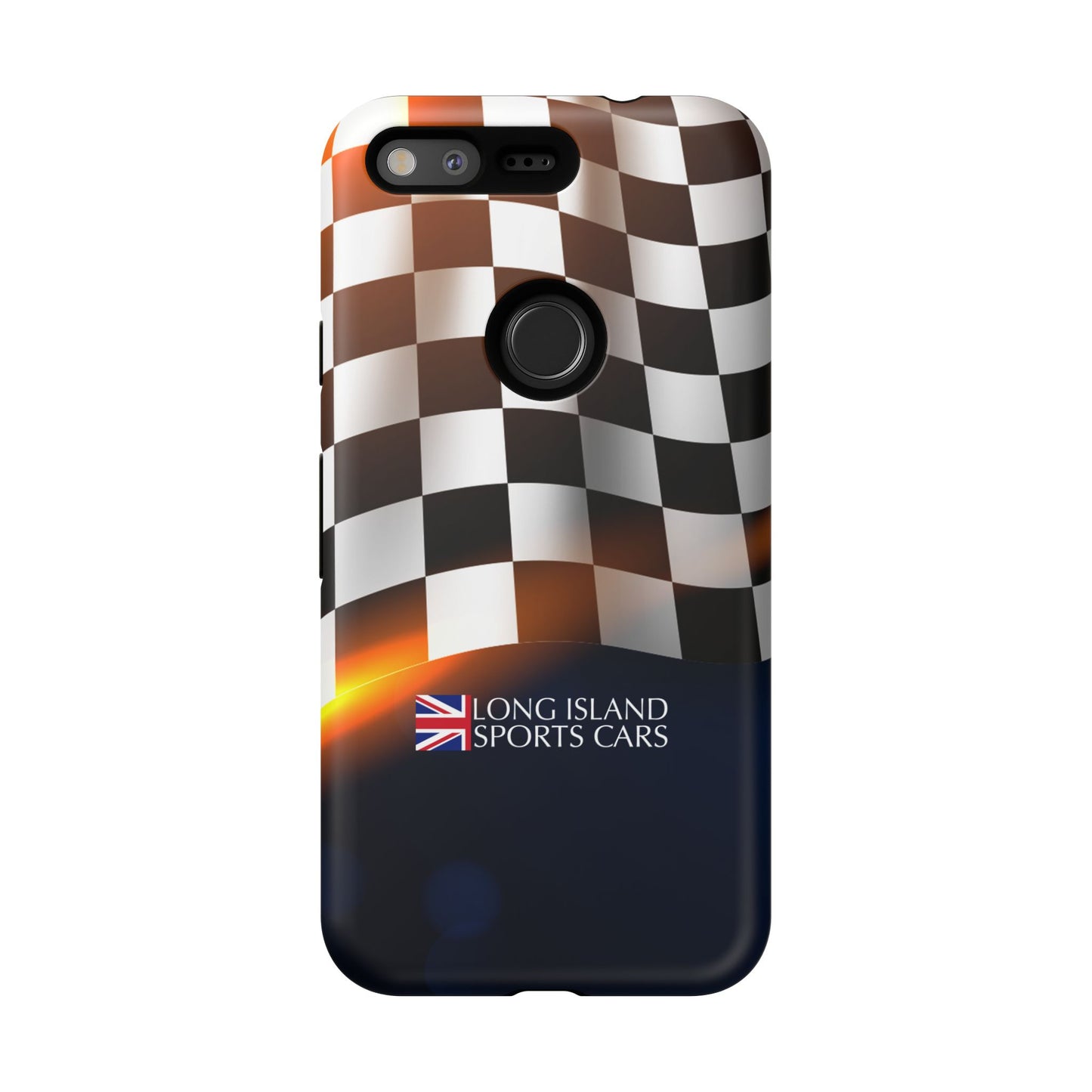 Long Island Sports Cars F1 Checkered Flag Impact-Resistant Phone Case | Durable Protection for Car Enthusiasts