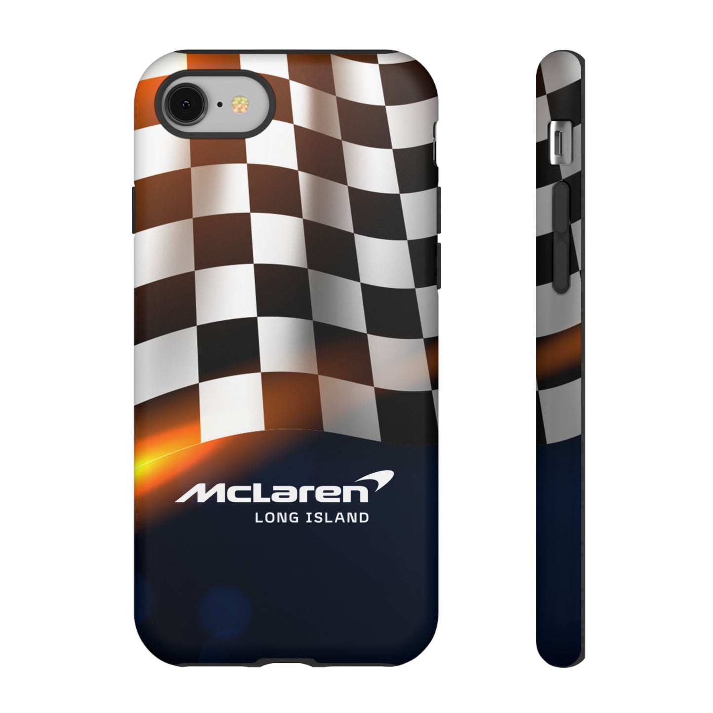 McLaren Long Island F1 Checkered Flag Impact-Resistant Phone Case | Durable Protection for Car Enthusiasts