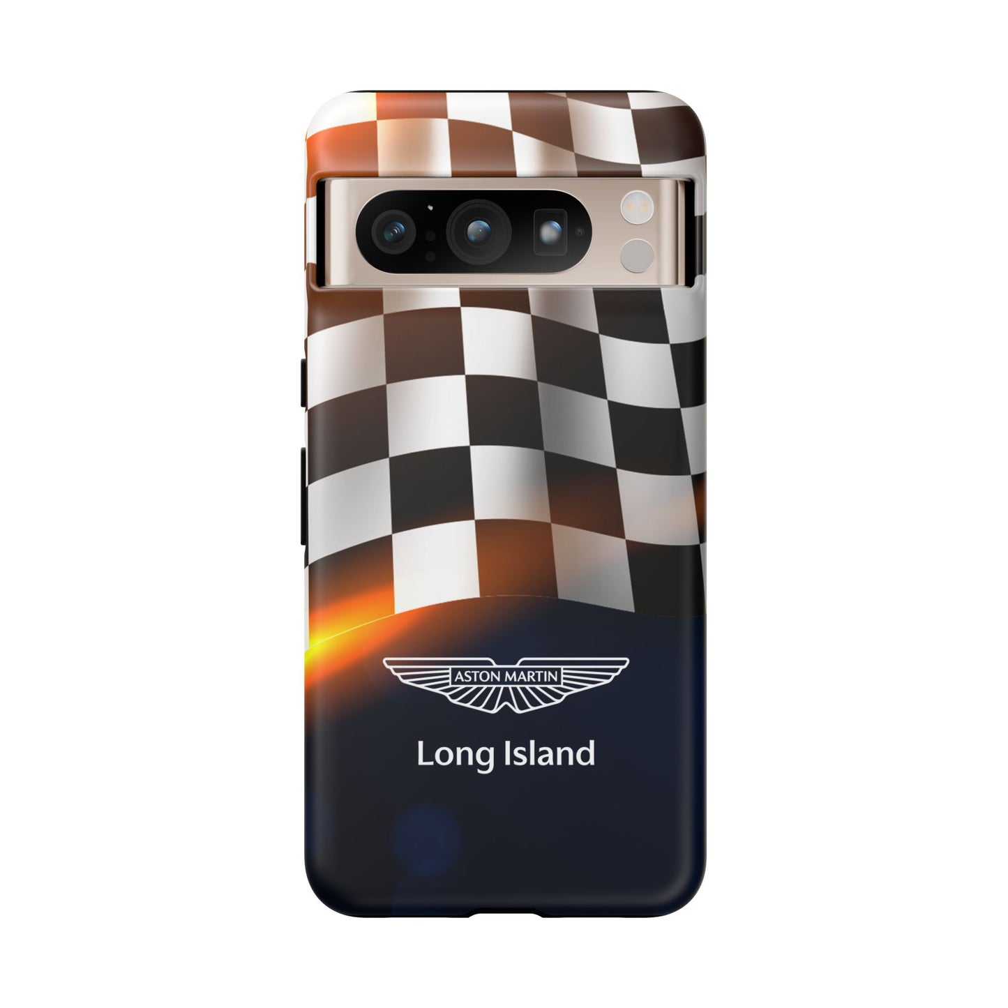 Aston Martin Long Island F1 Checkered Flag Impact-Resistant Phone Case | Durable Protection for Car Enthusiasts