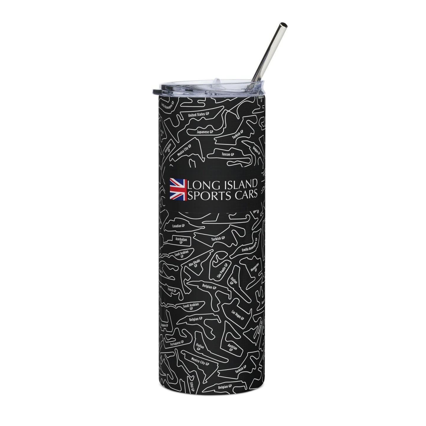 Long Island Sports Cars F1 Race Track Skinny Tumbler with Straw 20oz - Sleek Travel Mug for Car Enthusiasts