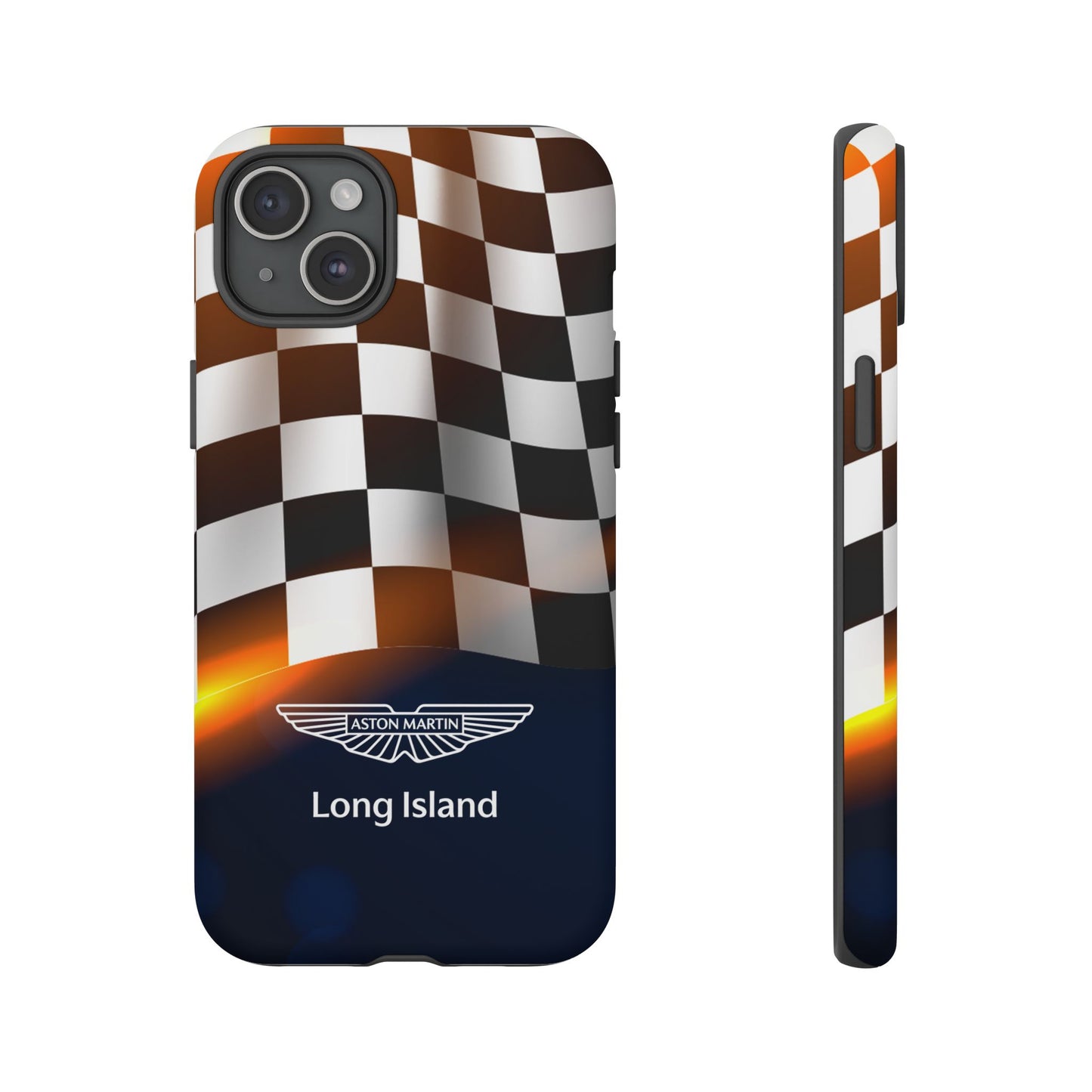 Aston Martin Long Island F1 Checkered Flag Impact-Resistant Phone Case | Durable Protection for Car Enthusiasts