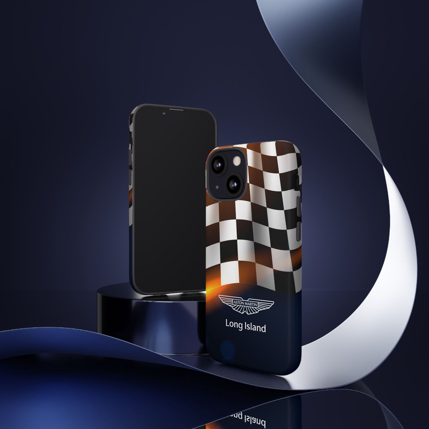 Aston Martin Long Island F1 Checkered Flag Impact-Resistant Phone Case | Durable Protection for Car Enthusiasts