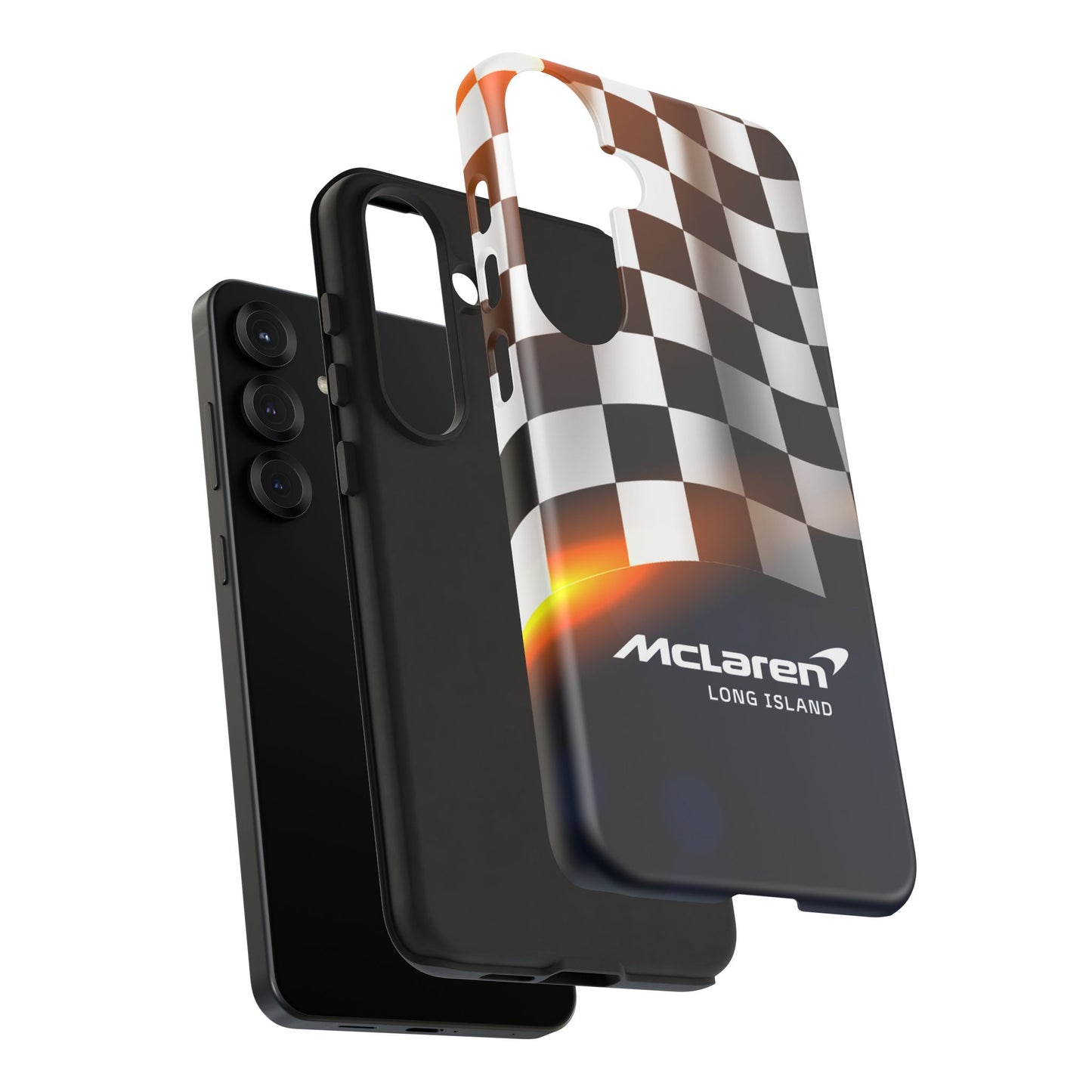 McLaren Long Island F1 Checkered Flag Impact-Resistant Phone Case | Durable Protection for Car Enthusiasts