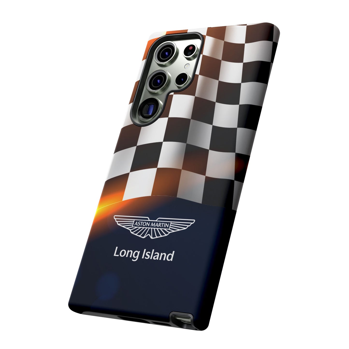 Aston Martin Long Island F1 Checkered Flag Impact-Resistant Phone Case | Durable Protection for Car Enthusiasts