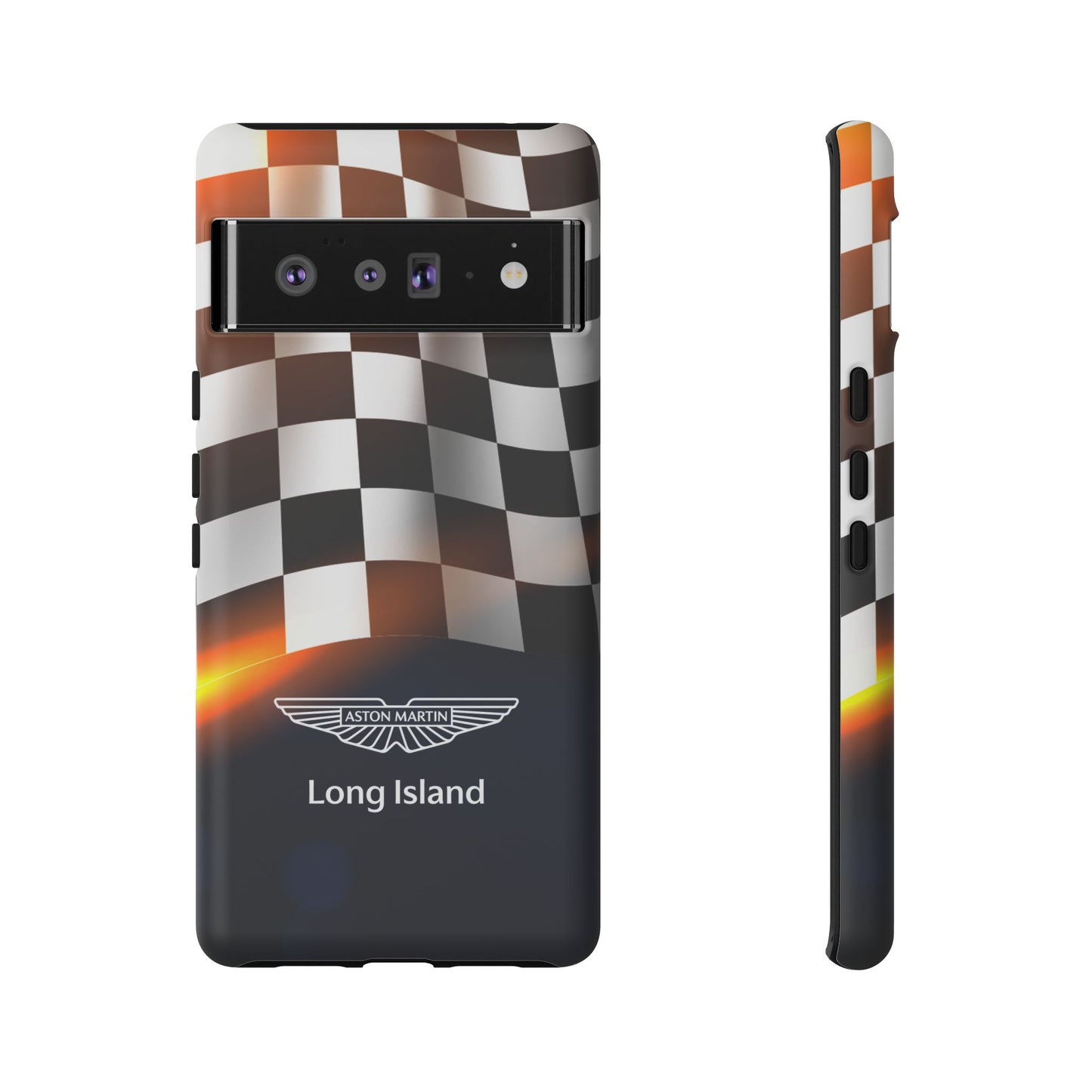 Aston Martin Long Island F1 Checkered Flag Impact-Resistant Phone Case | Durable Protection for Car Enthusiasts