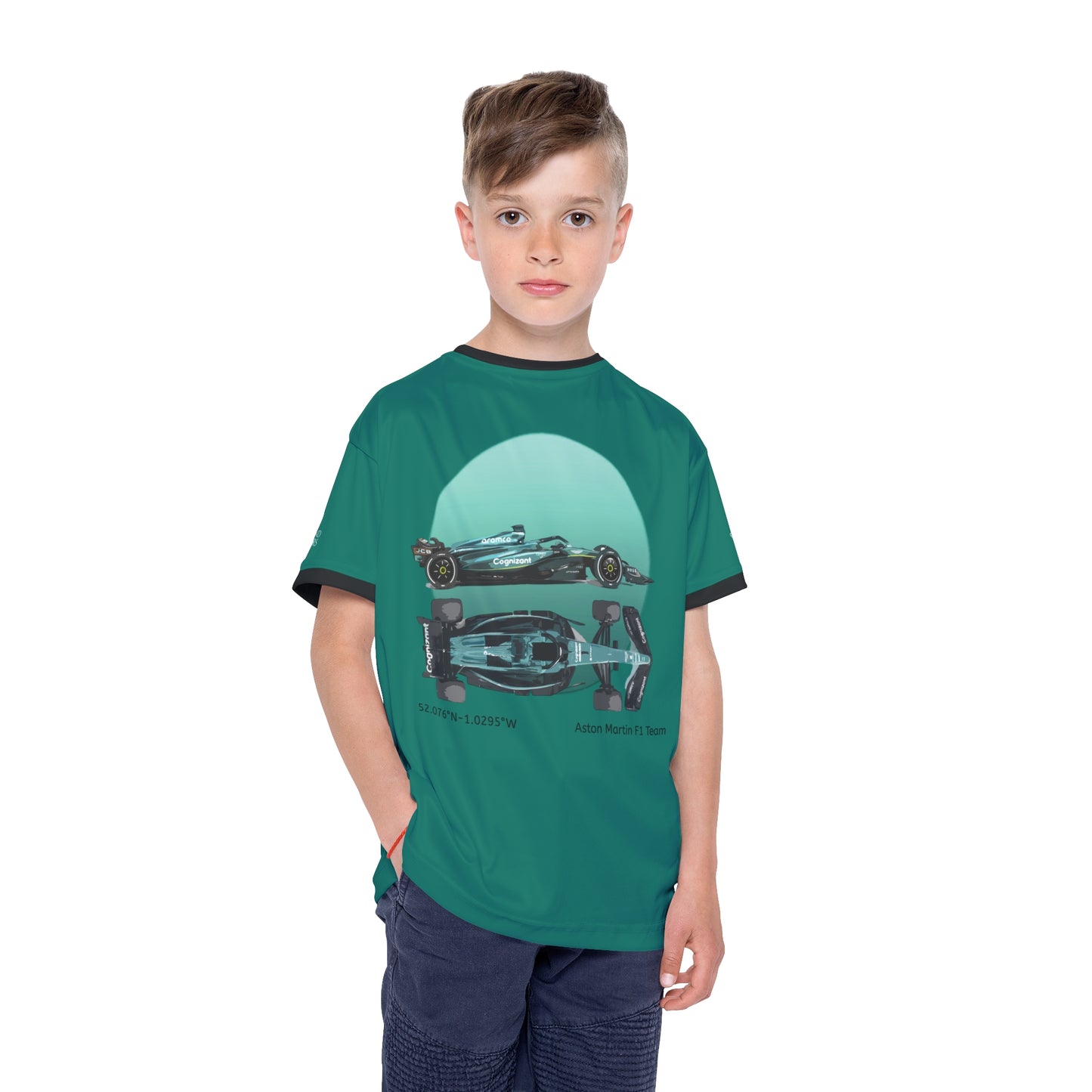 Kids Sports Jersey -Aston Martin Formula 1 inspired Design for Young Speed Enthusiasts