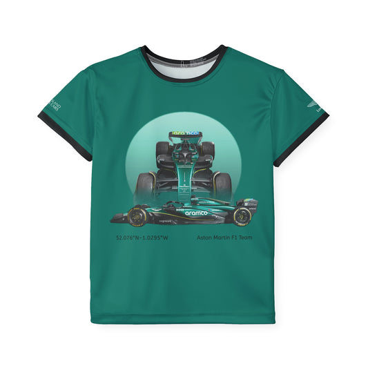 Kids Sports Jersey -Aston Martin Formula 1 inspired Design for Young Speed Enthusiasts