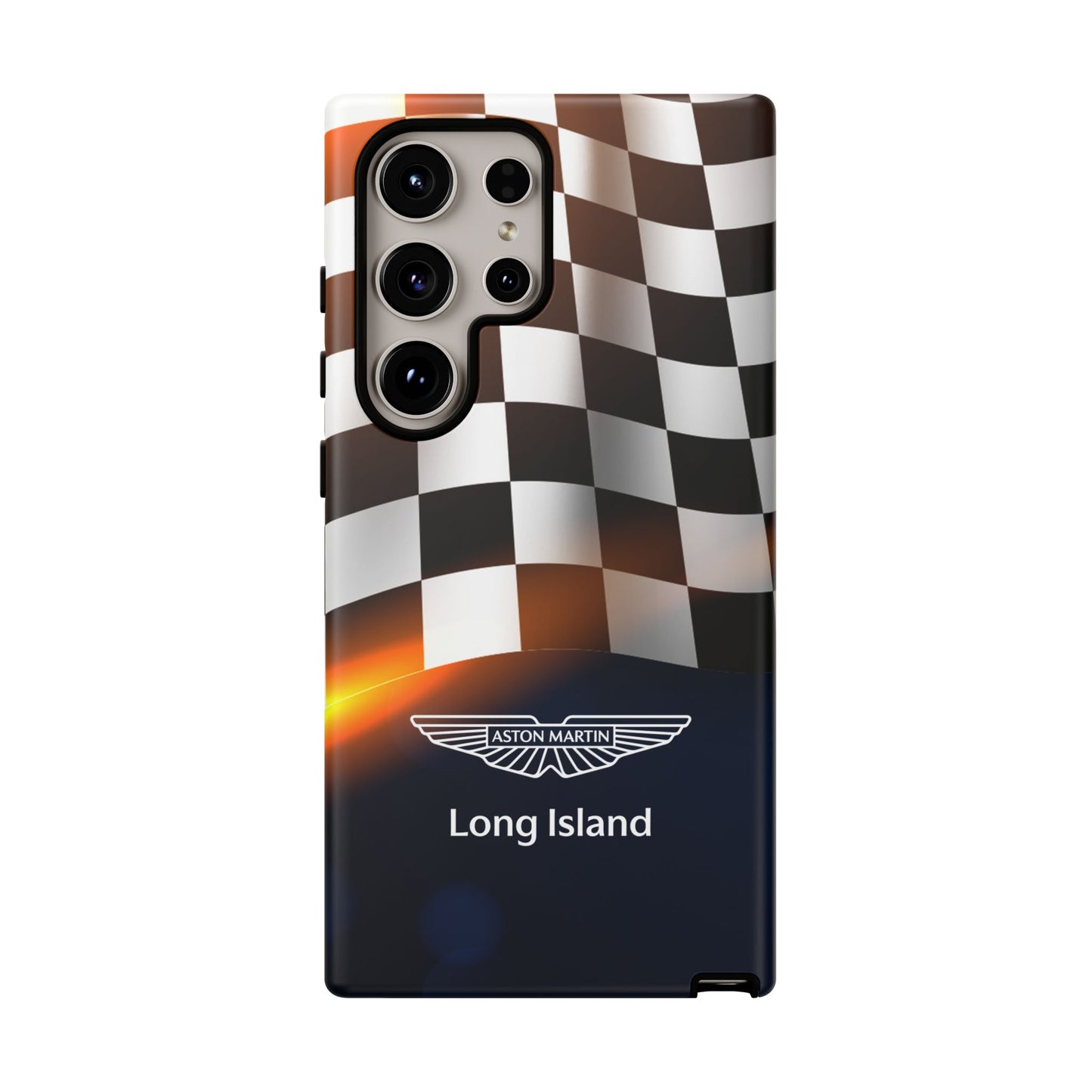 Aston Martin Long Island F1 Checkered Flag Impact-Resistant Phone Case | Durable Protection for Car Enthusiasts