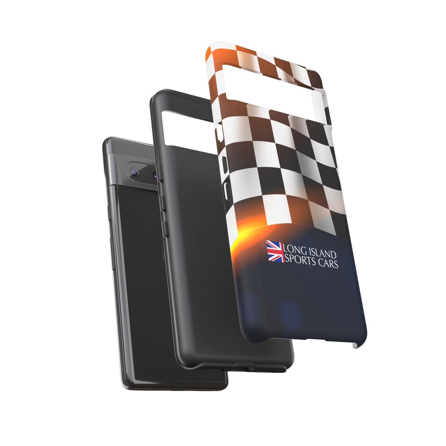 Long Island Sports Cars F1 Checkered Flag Impact-Resistant Phone Case | Durable Protection for Car Enthusiasts