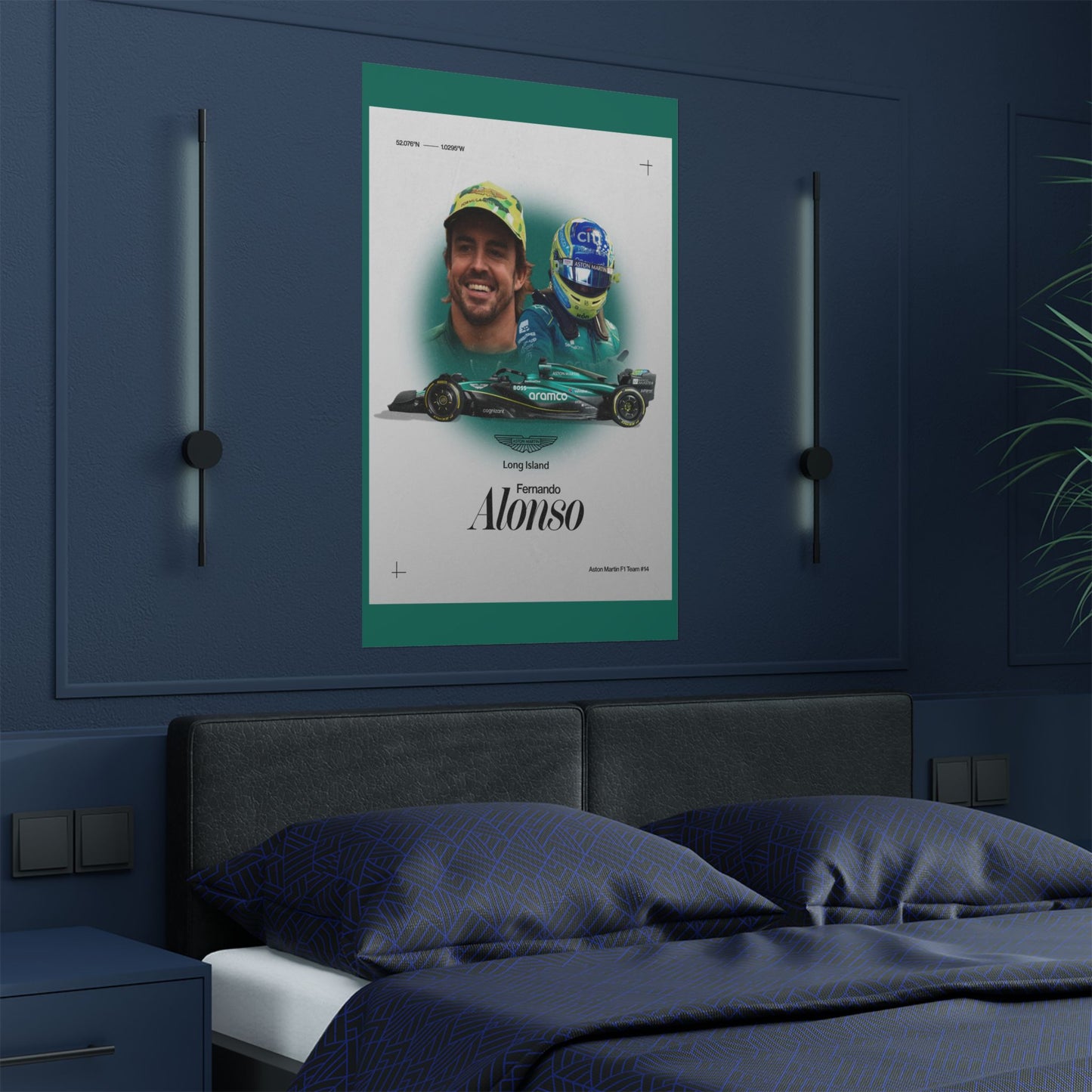 Aston Martin Long Island F1 inspired Fernando Alonso Satin Poster Home Decor for F1 Fans