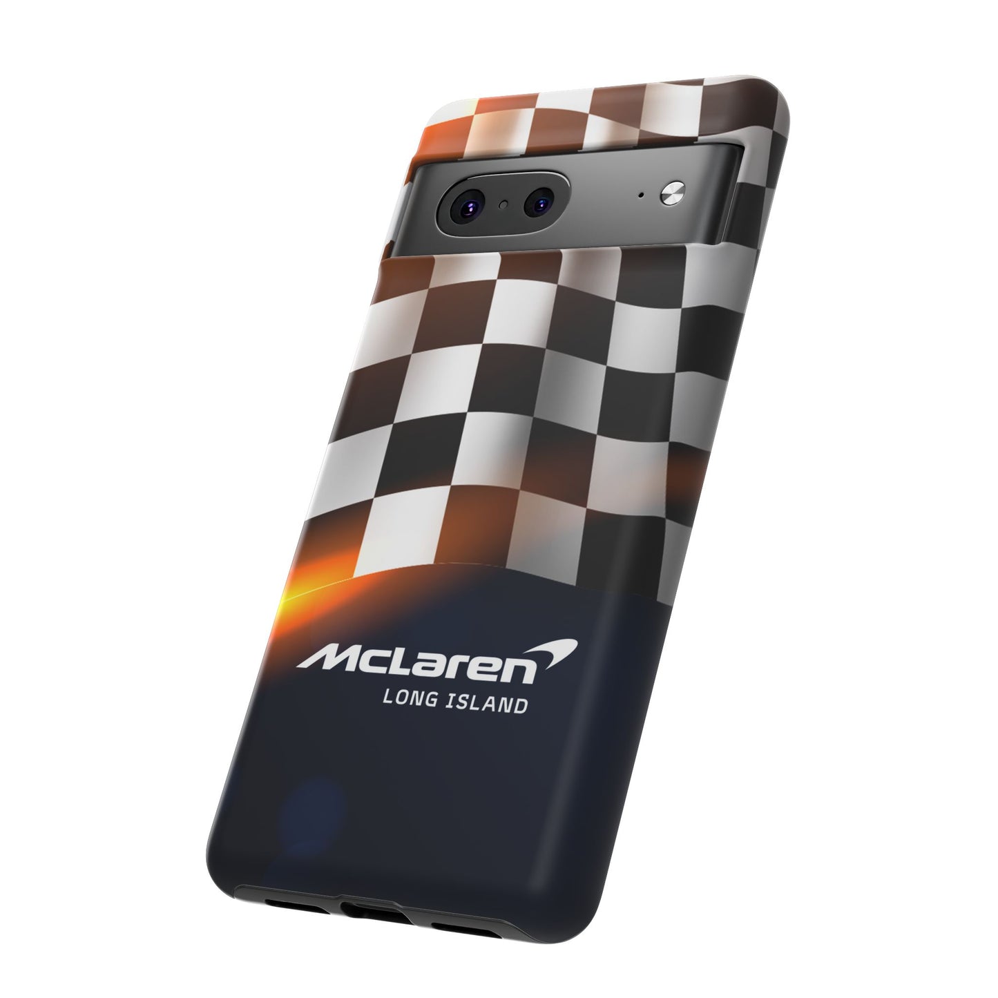 McLaren Long Island F1 Checkered Flag Impact-Resistant Phone Case | Durable Protection for Car Enthusiasts