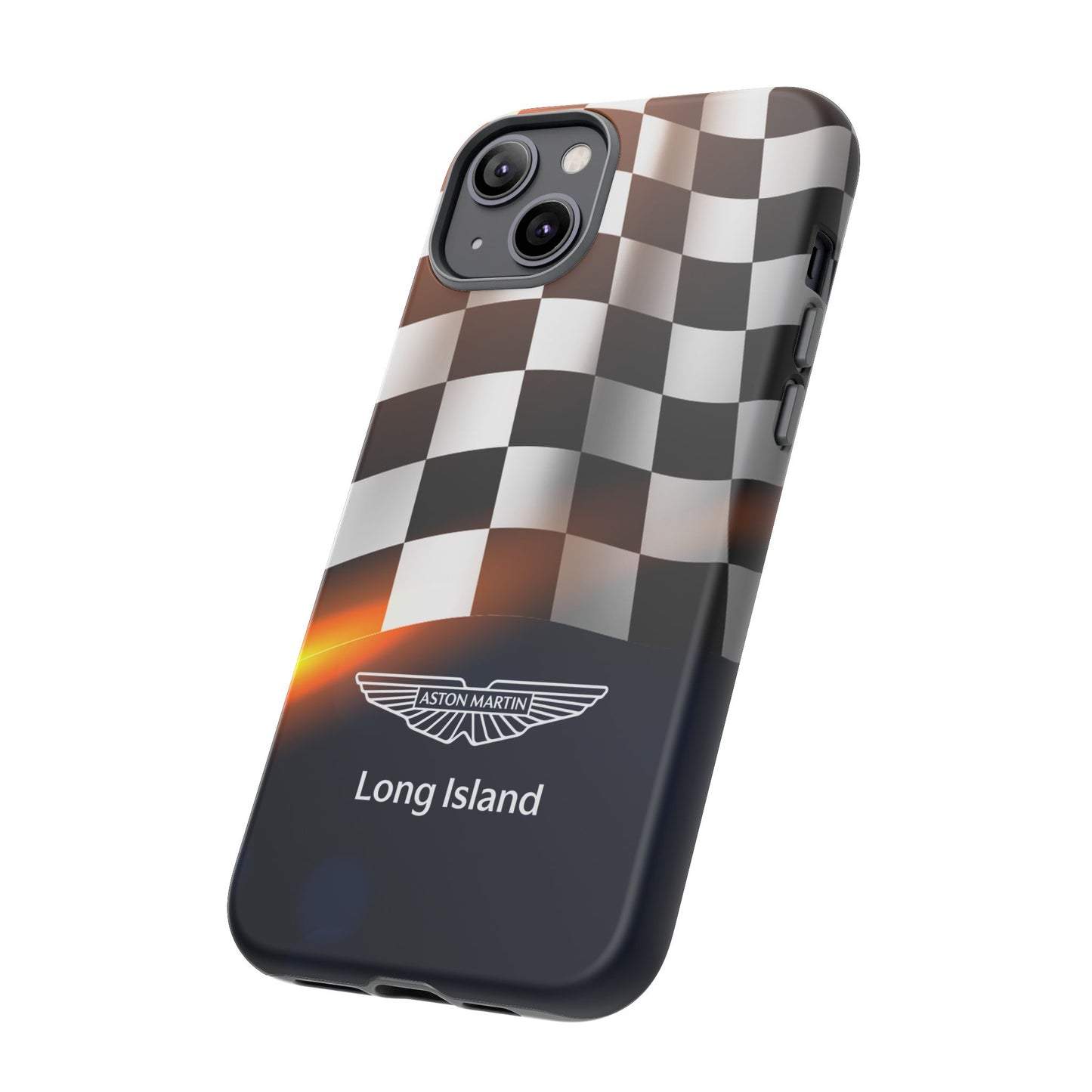 Aston Martin Long Island F1 Checkered Flag Impact-Resistant Phone Case | Durable Protection for Car Enthusiasts