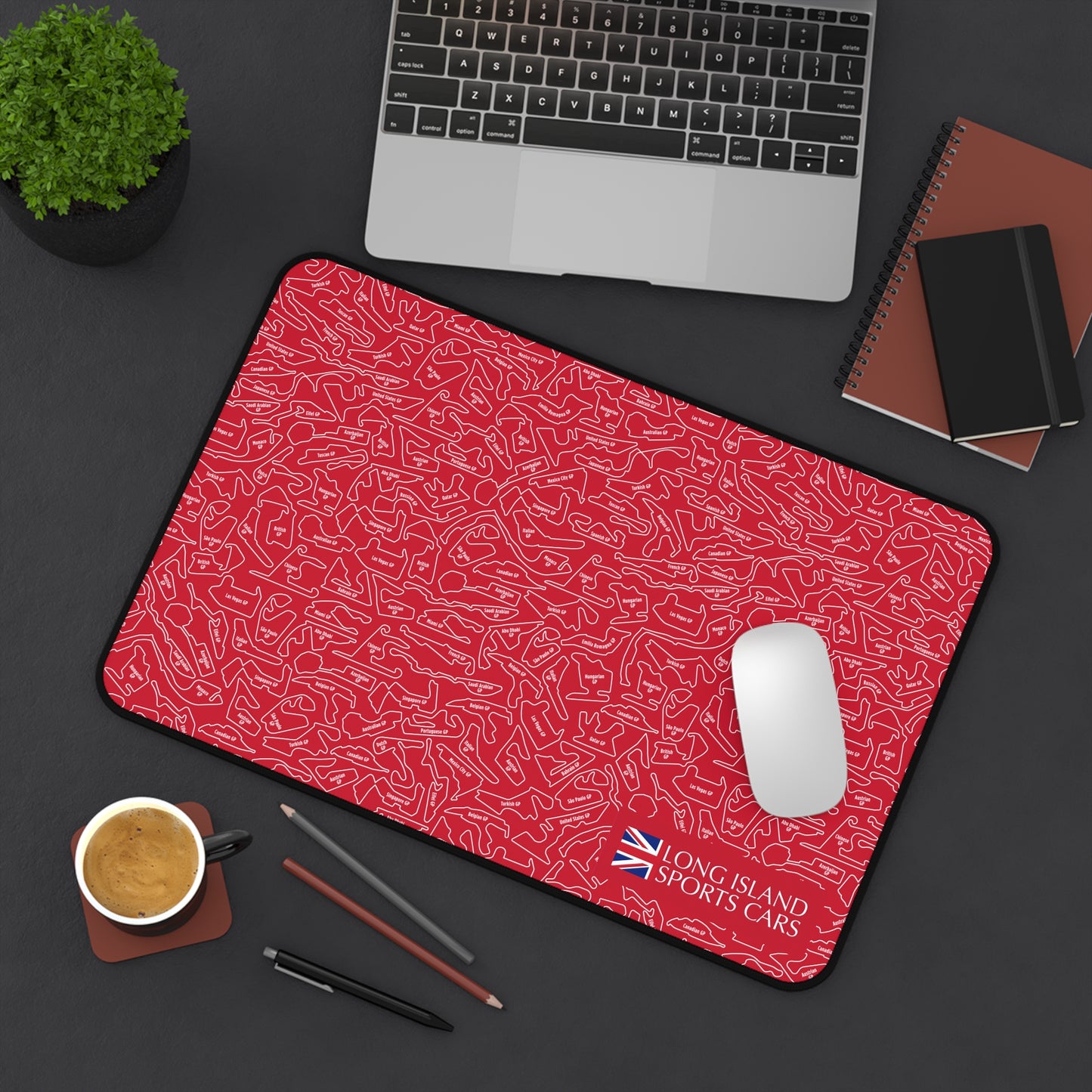 Long Island Sports Cars Mouse Pad Red F1 Racing Track Pattern Desk Mat