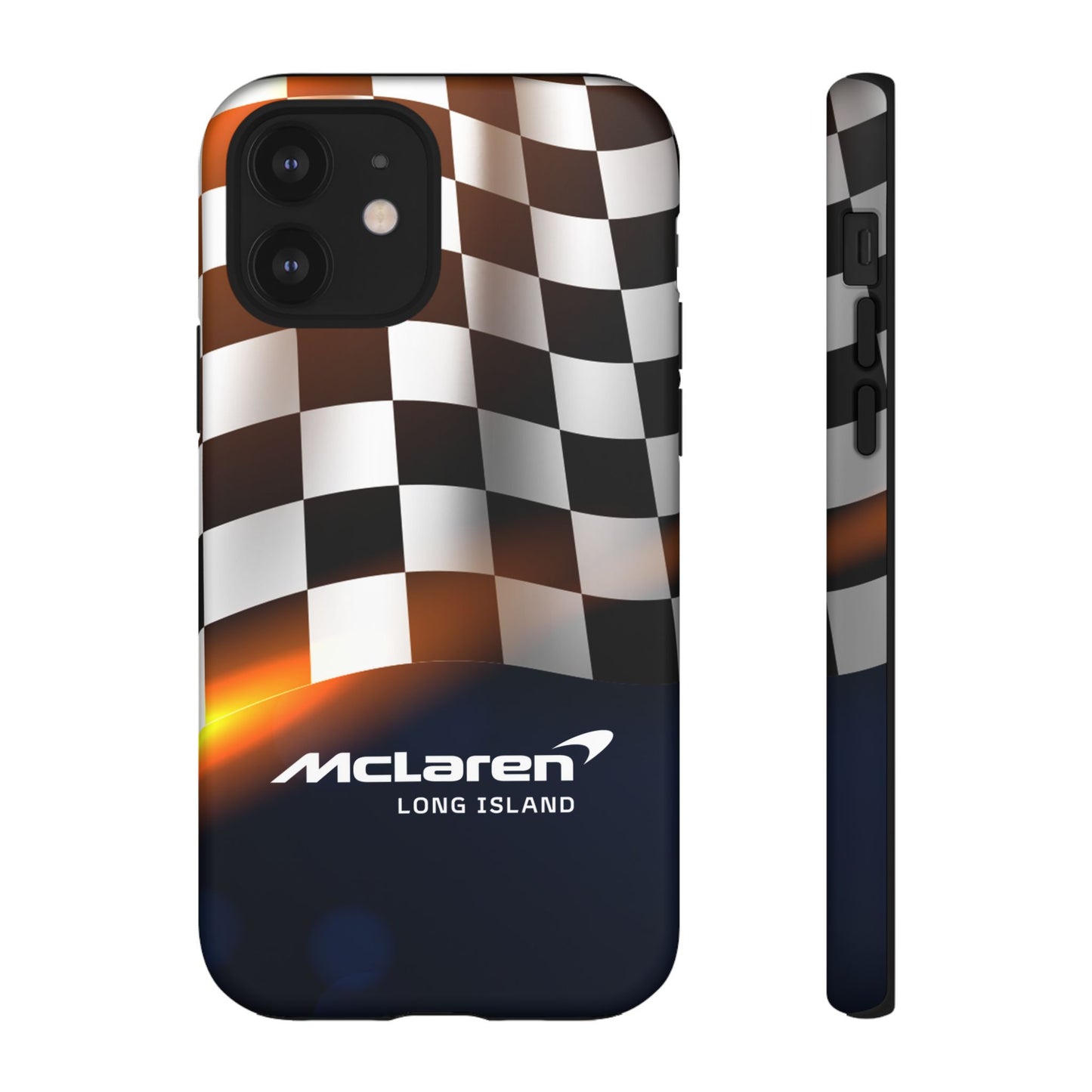 McLaren Long Island F1 Checkered Flag Impact-Resistant Phone Case | Durable Protection for Car Enthusiasts