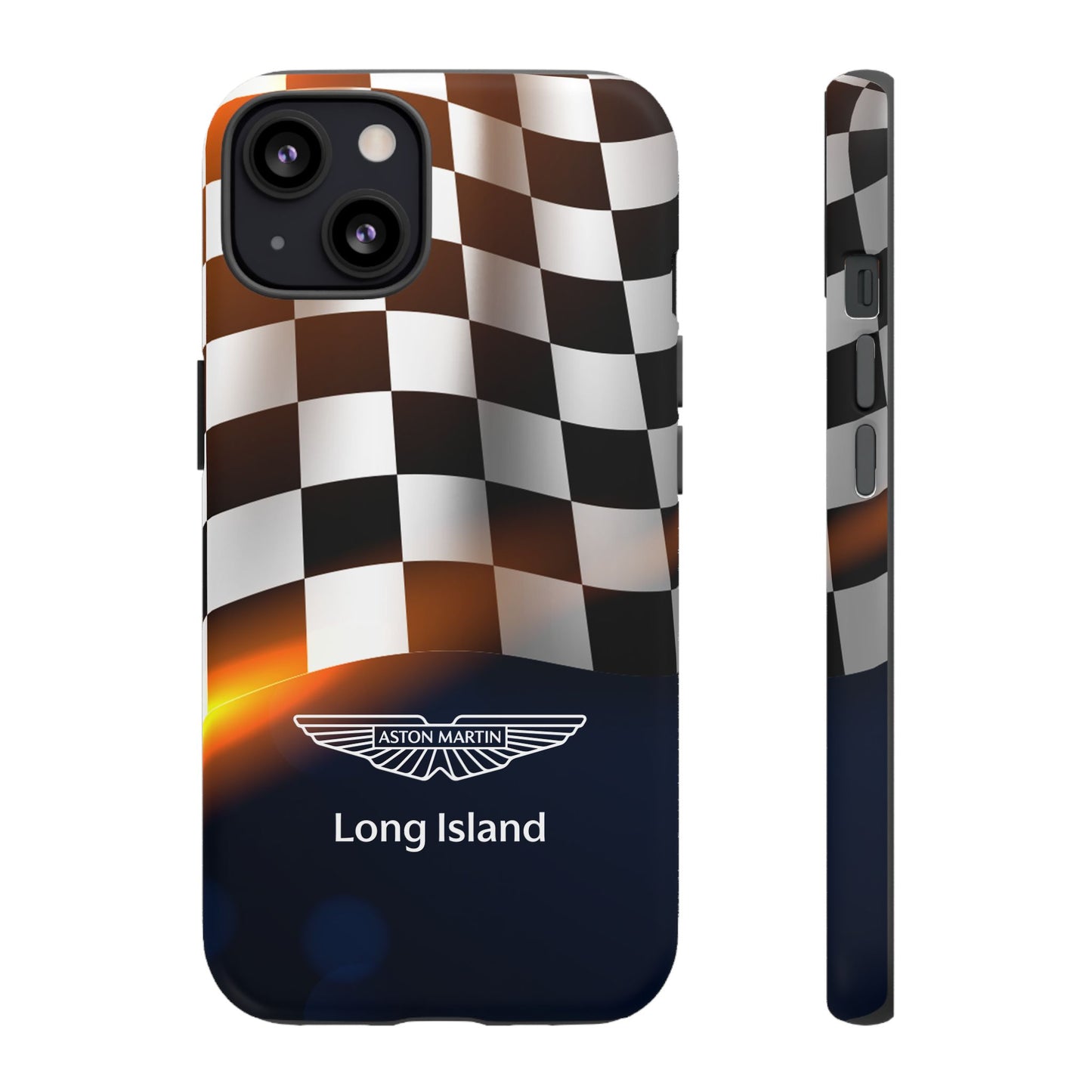 Aston Martin Long Island F1 Checkered Flag Impact-Resistant Phone Case | Durable Protection for Car Enthusiasts