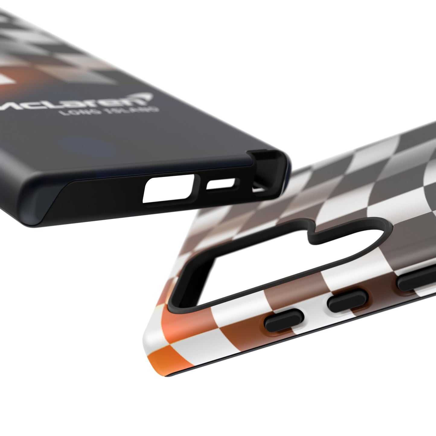 McLaren Long Island F1 Checkered Flag Impact-Resistant Phone Case | Durable Protection for Car Enthusiasts