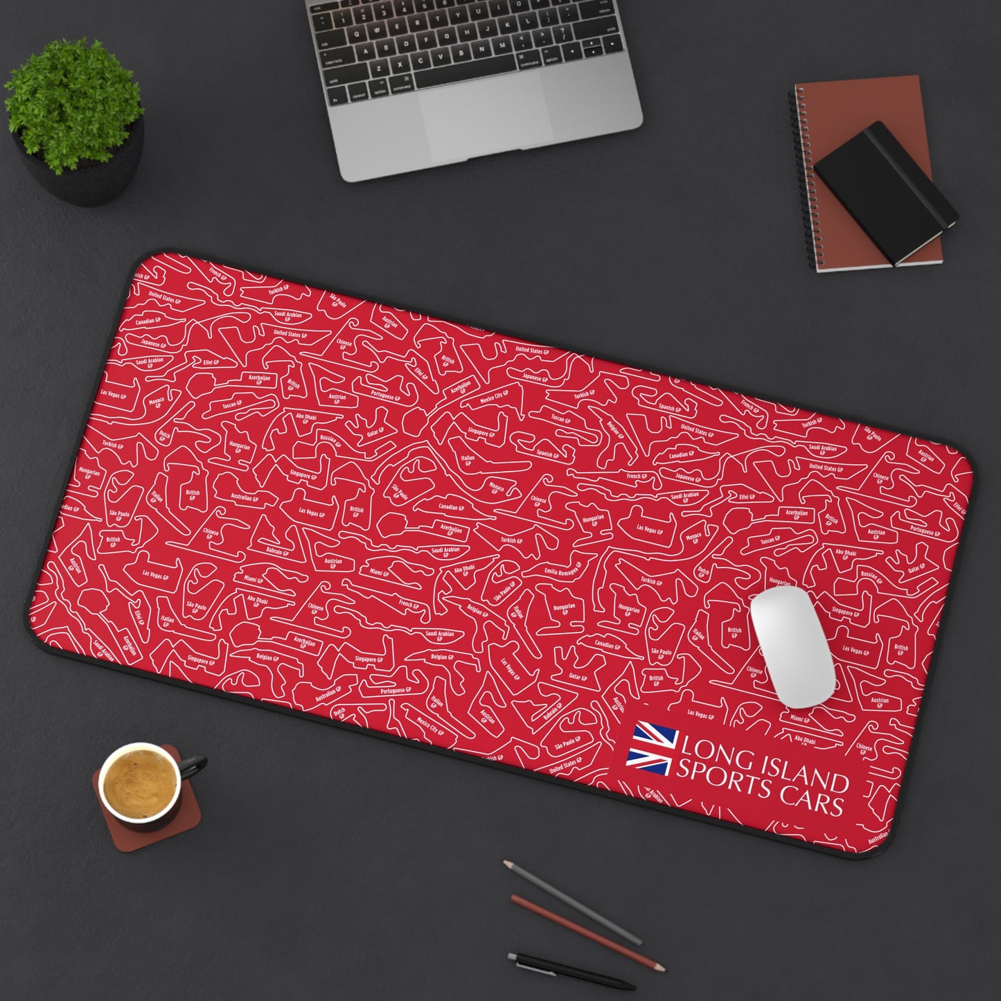Long Island Sports Cars Mouse Pad Red F1 Racing Track Pattern Desk Mat