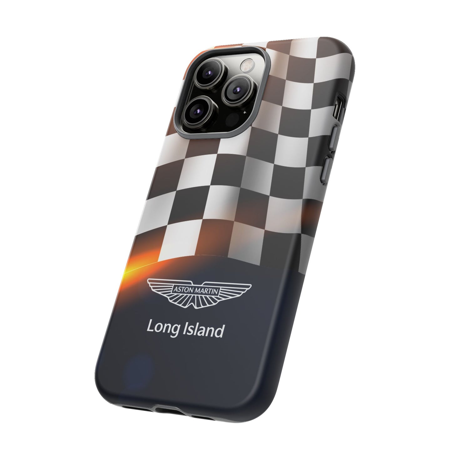 Aston Martin Long Island F1 Checkered Flag Impact-Resistant Phone Case | Durable Protection for Car Enthusiasts