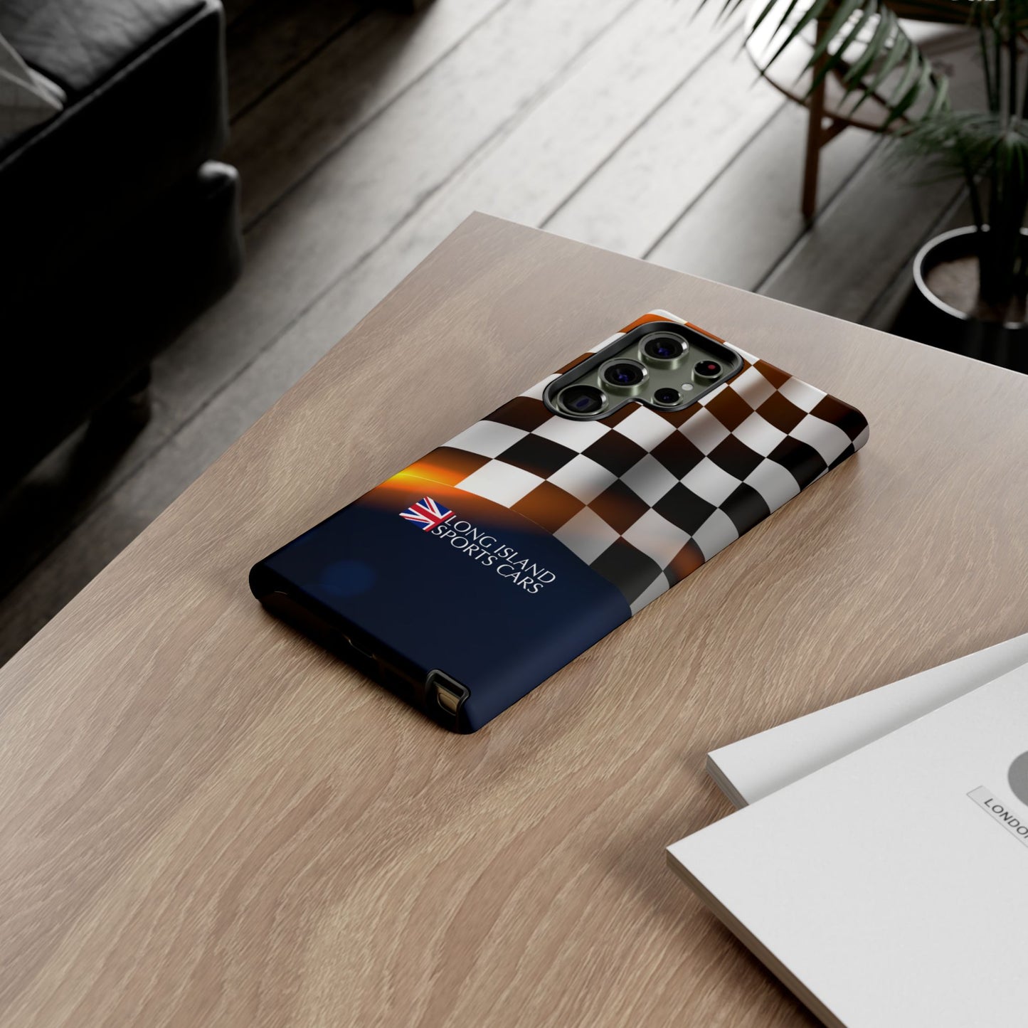 Long Island Sports Cars F1 Checkered Flag Impact-Resistant Phone Case | Durable Protection for Car Enthusiasts