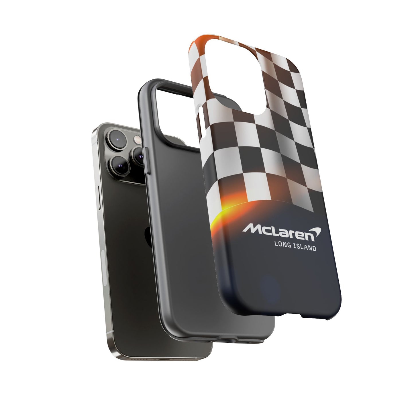 McLaren Long Island F1 Checkered Flag Impact-Resistant Phone Case | Durable Protection for Car Enthusiasts