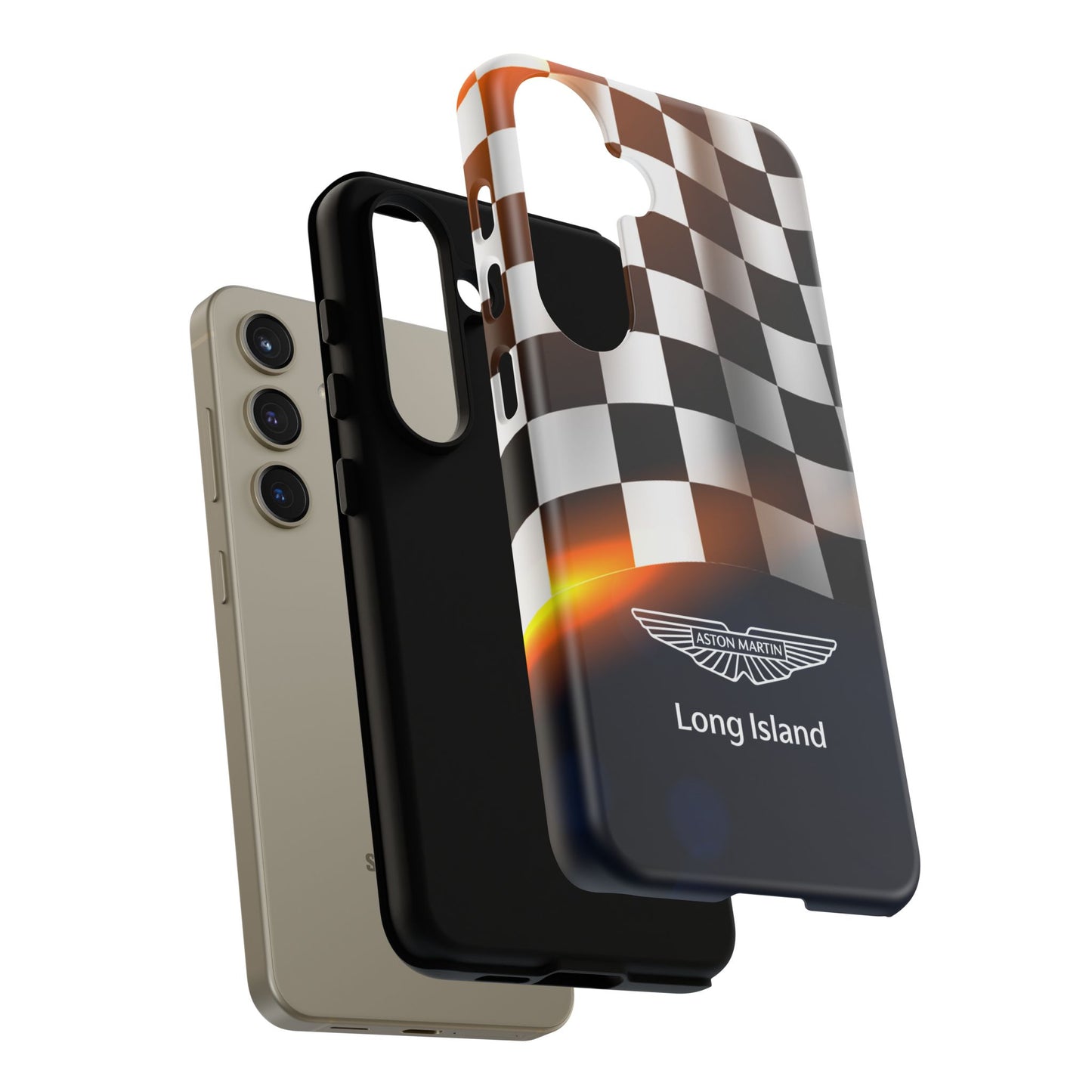 Aston Martin Long Island F1 Checkered Flag Impact-Resistant Phone Case | Durable Protection for Car Enthusiasts