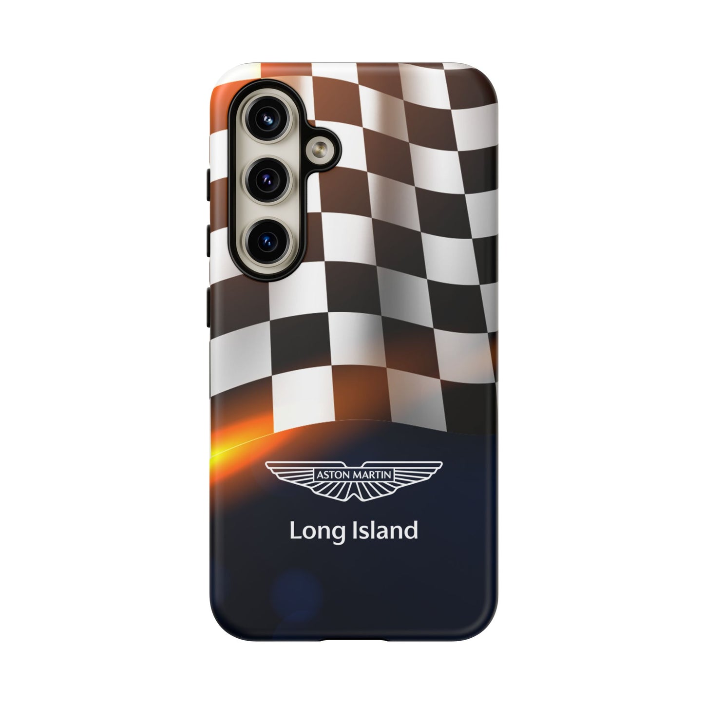 Aston Martin Long Island F1 Checkered Flag Impact-Resistant Phone Case | Durable Protection for Car Enthusiasts