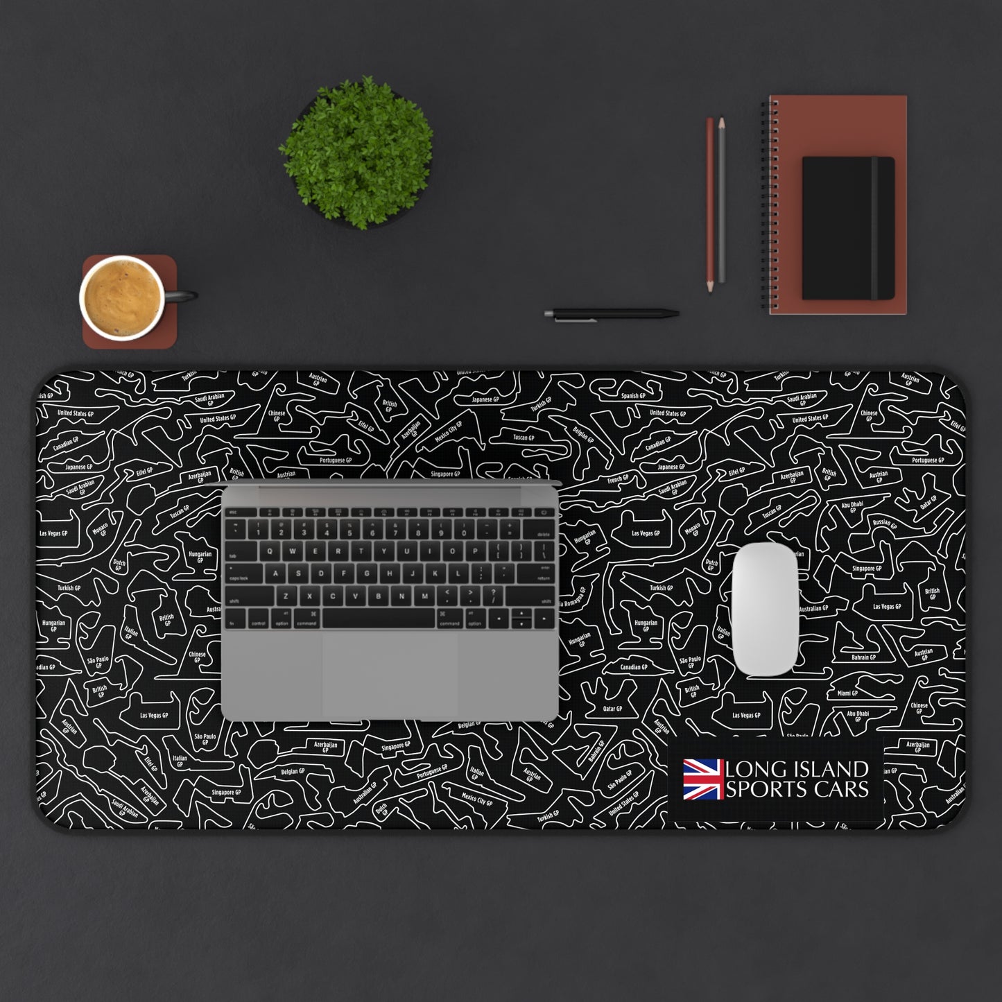Long Island Sports Cars Mouse Pad Black F1 Racing Track Pattern Desk Mat