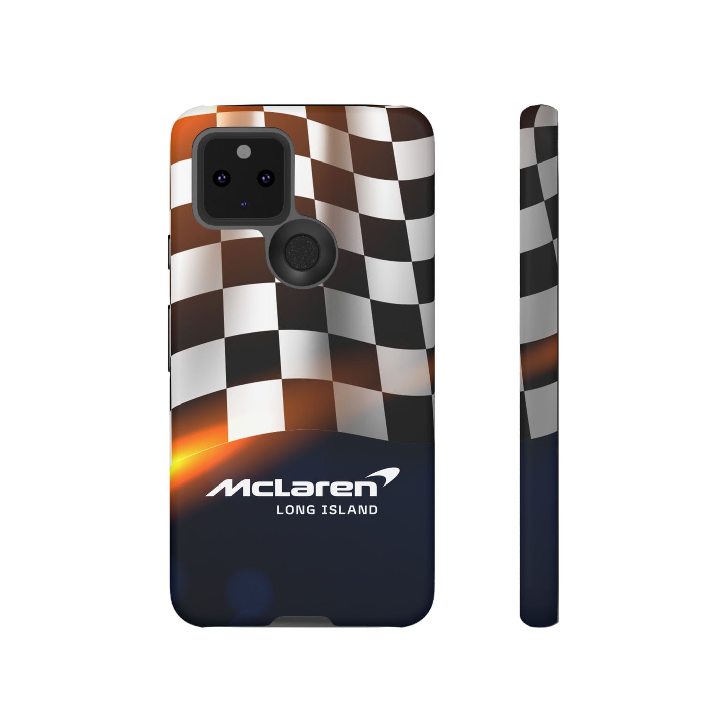 McLaren Long Island F1 Checkered Flag Impact-Resistant Phone Case | Durable Protection for Car Enthusiasts