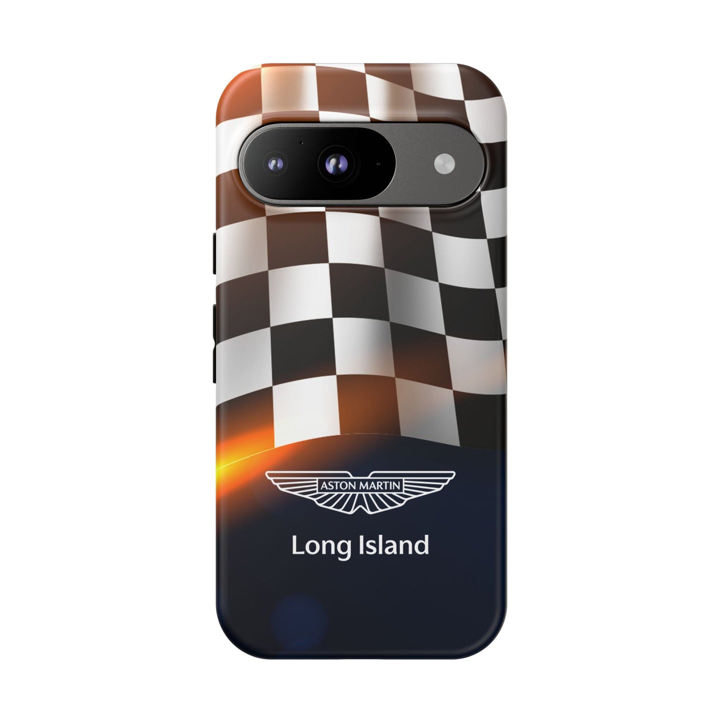 Aston Martin Long Island F1 Checkered Flag Impact-Resistant Phone Case | Durable Protection for Car Enthusiasts