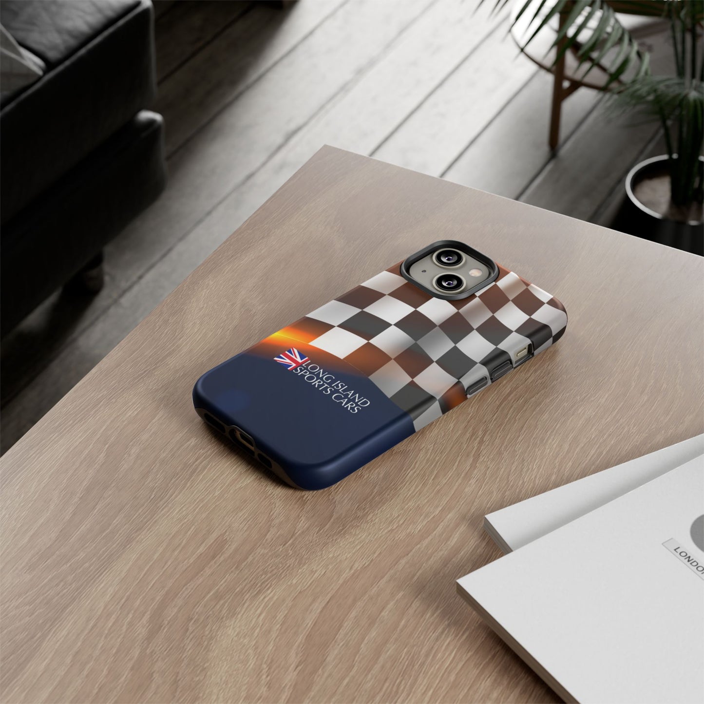 Long Island Sports Cars F1 Checkered Flag Impact-Resistant Phone Case | Durable Protection for Car Enthusiasts