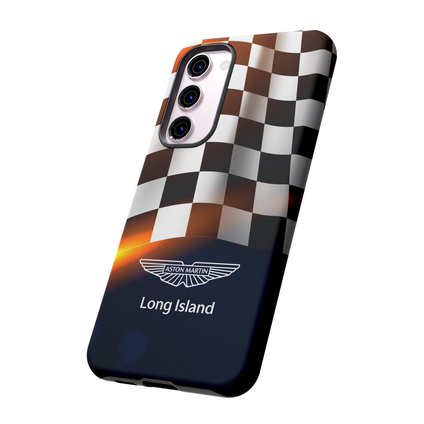Aston Martin Long Island F1 Checkered Flag Impact-Resistant Phone Case | Durable Protection for Car Enthusiasts