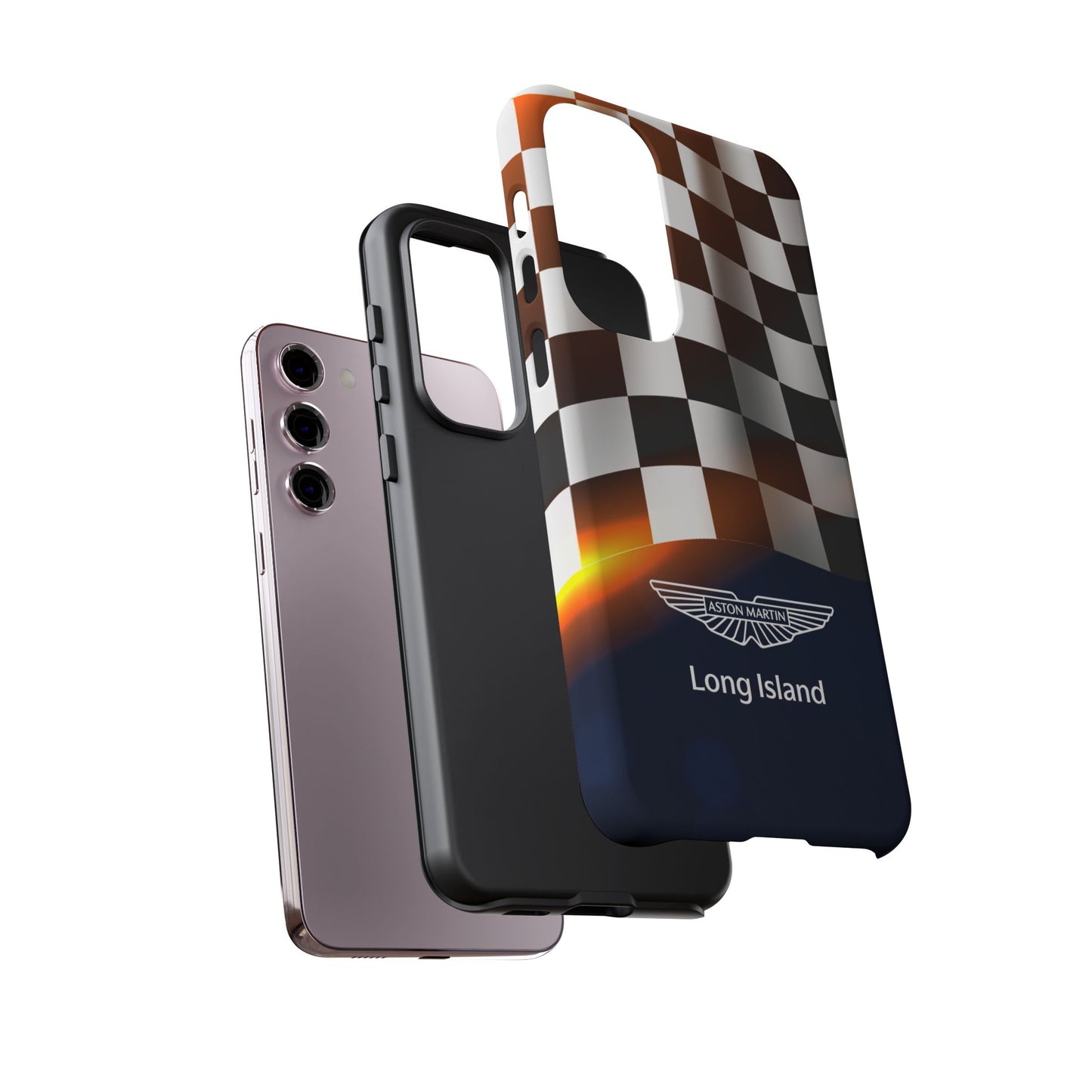 Aston Martin Long Island F1 Checkered Flag Impact-Resistant Phone Case | Durable Protection for Car Enthusiasts