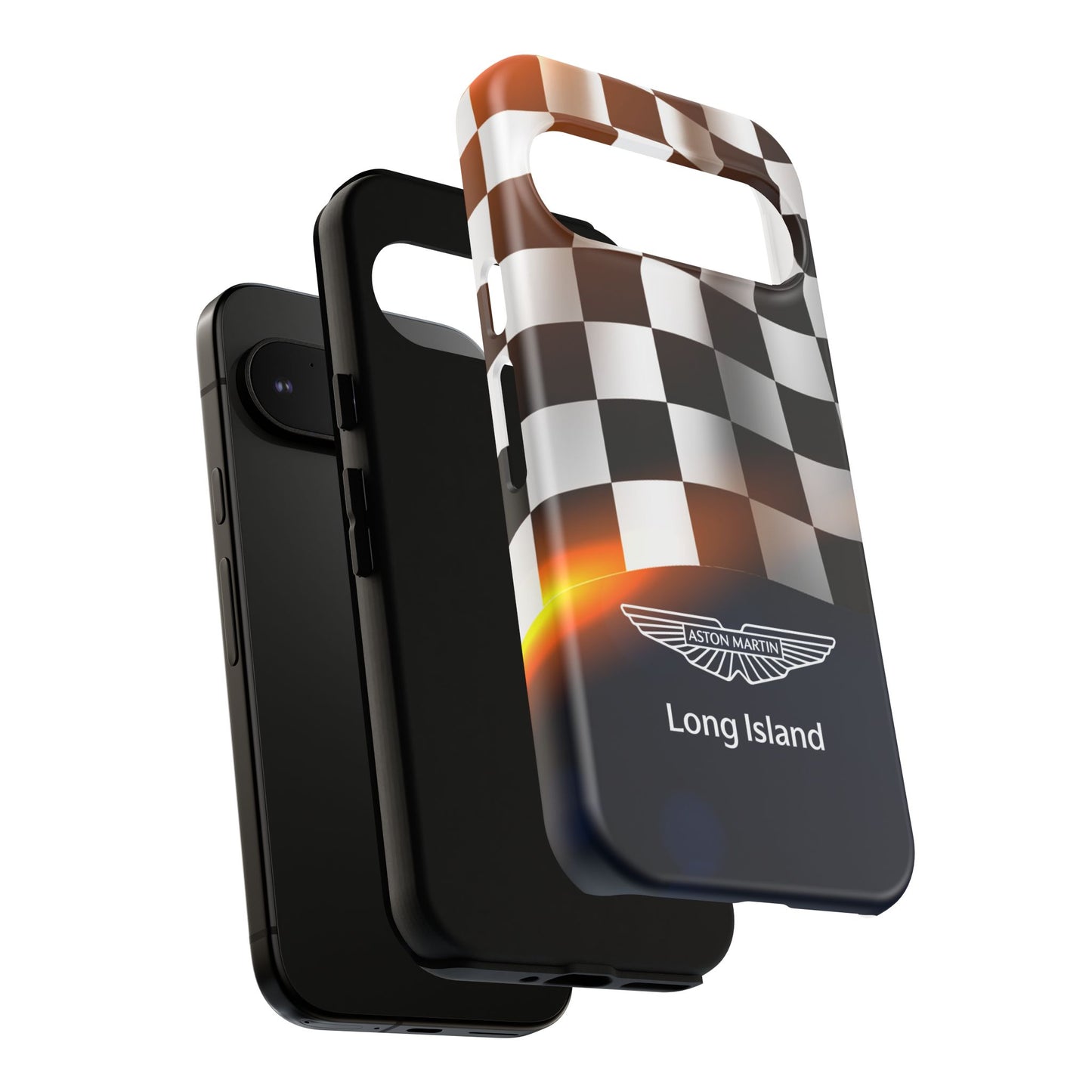 Aston Martin Long Island F1 Checkered Flag Impact-Resistant Phone Case | Durable Protection for Car Enthusiasts