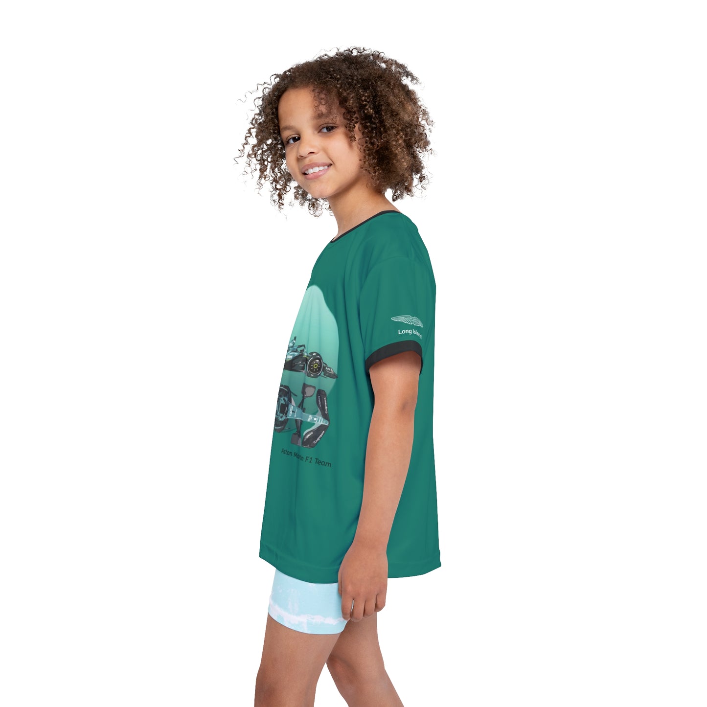 Kids Sports Jersey -Aston Martin Formula 1 inspired Design for Young Speed Enthusiasts