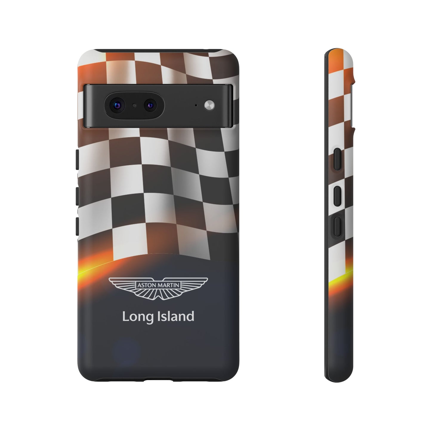 Aston Martin Long Island F1 Checkered Flag Impact-Resistant Phone Case | Durable Protection for Car Enthusiasts